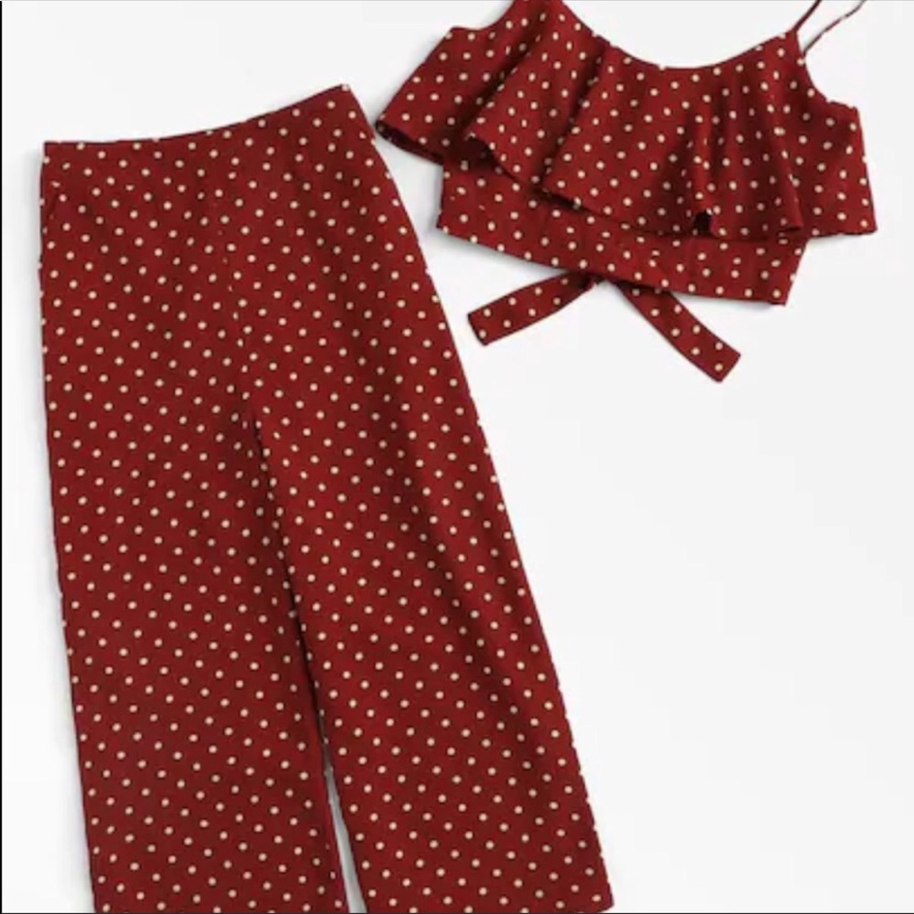 Polka Dot Two Piece Cami & Pants Set Red - Picture 6 of 7